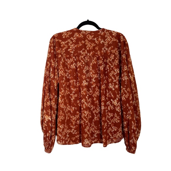 FREE PEOPLE Red Patterned Button Down Shirt - Picture 2 of 3